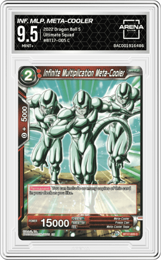 Infinite Multiplication Meta-Cooler from the 2022 Dragon Ball S set graded by Arena Club and given an overall grade of 9.5.