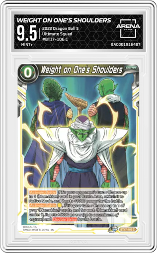 Weight on One's Shoulders from the 2022 Dragon Ball S set graded by Arena Club and given an overall grade of 9.5.