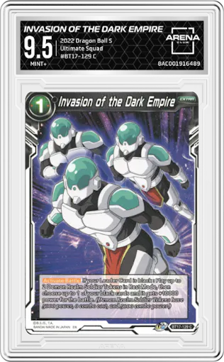 Invasion of the Dark Empire from the 2022 Dragon Ball S set graded by Arena Club and given an overall grade of 9.5.