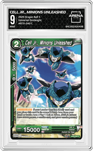 Cell Jr., Minions Unleashed from the 2020 Dragon Ball S set graded by Arena Club and given an overall grade of 9.
