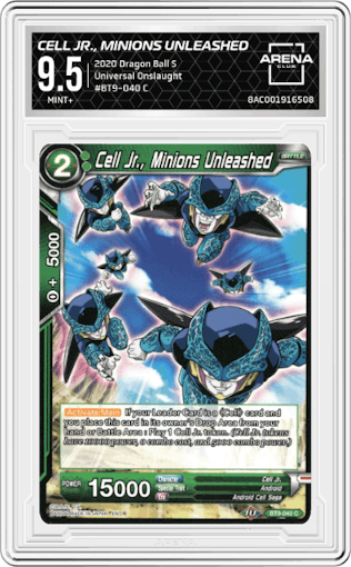 Cell Jr., Minions Unleashed from the 2020 Dragon Ball S set graded by Arena Club and given an overall grade of 9.5.