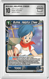 Bulma, Helpful Cheer from the 2023 Dragon Ball S set graded by Arena Club and given an overall grade of 10.