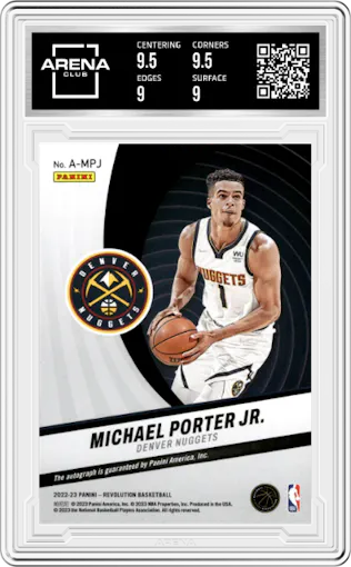 Michael Porter Jr. from the 2022-23 Panini Revolution  set graded by Arena Club and given an overall grade of 9.5.