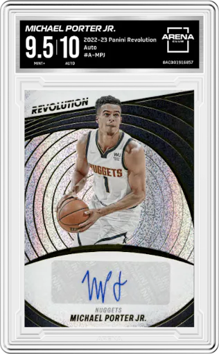 Michael Porter Jr. from the 2022-23 Panini Revolution  set graded by Arena Club and given an overall grade of 9.5.
