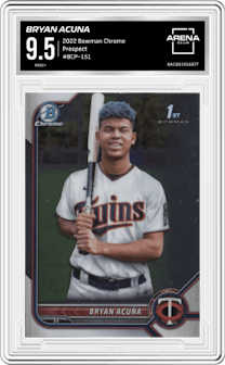 Bryan Acuna from the 2022 Bowman Chrome set graded by Arena Club and given an overall grade of 9.5.