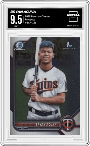 Bryan Acuna from the 2022 Bowman Chrome set graded by Arena Club and given an overall grade of 9.5.