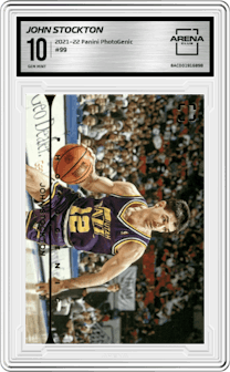 John Stockton from the 2021-22 Panini PhotoGenic set graded by Arena Club and given an overall grade of 10.