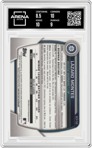 Lazaro Montes from the 2023 Bowman  set graded by Arena Club and given an overall grade of 9.