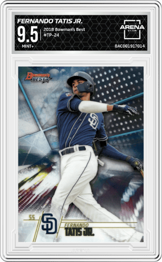Fernando Tatis Jr. from the 2018 Bowman’s Best set graded by Arena Club and given an overall grade of 9.5.