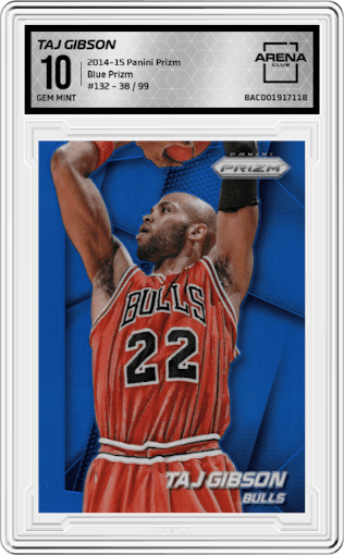 Taj Gibson from the 2014-15 Panini Prizm set featuring a Blue Prizm parallel graded by Arena Club and given an overall grade of 10.