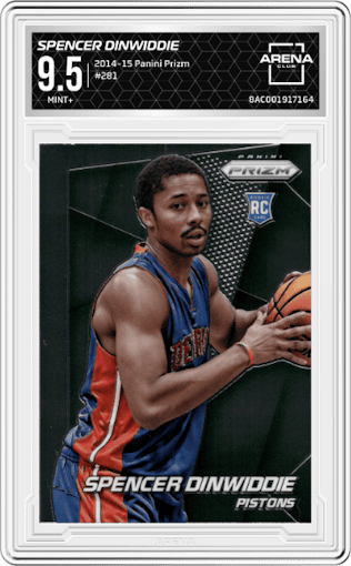 Spencer Dinwiddie from the 2014-15 Panini Prizm set graded by Arena Club and given an overall grade of 9.5.