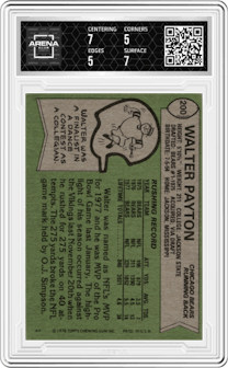 Walter Payton from the 1978 Topps set graded by Arena Club and given an overall grade of 5.5.