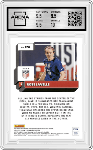  Rose Lavelle from the 2022-23 Donruss  FIFA set graded by Arena Club and given an overall grade of 10.