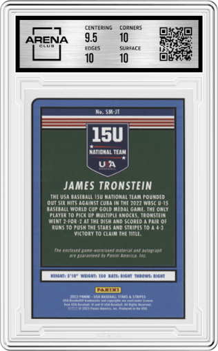 James Tronstein from the 2023 Panini Stars & Stripes USA set graded by Arena Club and given an overall grade of 10.