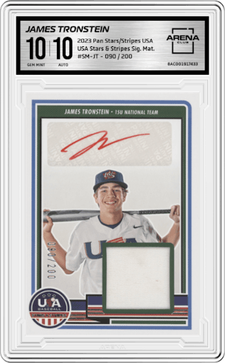 James Tronstein from the 2023 Panini Stars & Stripes USA set graded by Arena Club and given an overall grade of 10.