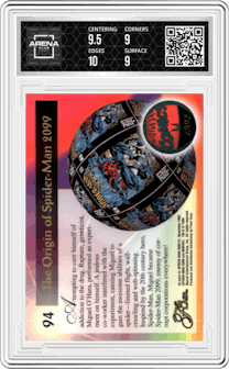 Spider-Man 2099 from the 1994 Flair Marvel Annual set graded by Arena Club and given an overall grade of 9.5.