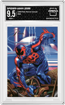 Spider-Man 2099 from the 1994 Flair Marvel Annual set graded by Arena Club and given an overall grade of 9.5.