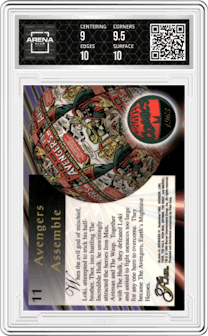 Avengers from the 1994 Flair Marvel Annual set graded by Arena Club and given an overall grade of 9.5.