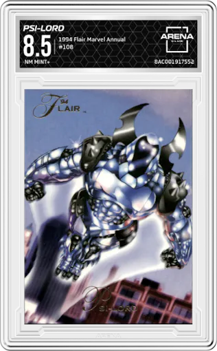 Psi-Lord from the 1994 Flair Marvel Annual set graded by Arena Club and given an overall grade of 8.5.