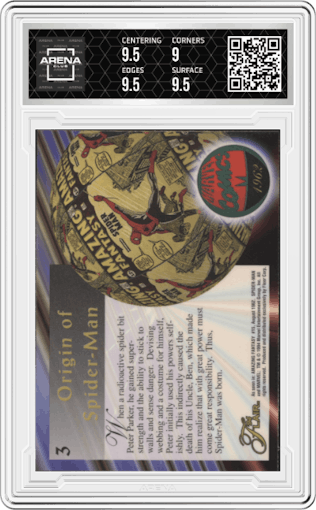 With Great Power... from the 1994 Flair Marvel Annual set graded by Arena Club and given an overall grade of 9.5.