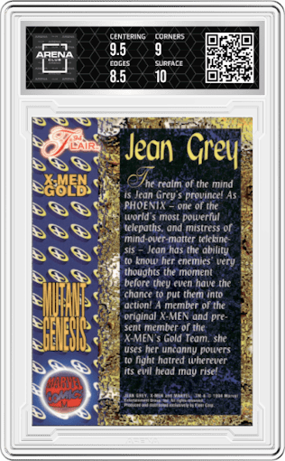 Jean Grey from the 1994 Flair Marvel Annual set graded by Arena Club and given an overall grade of 9.