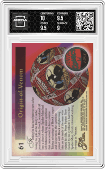 Venom from the 1994 Flair Marvel Annual set graded by Arena Club and given an overall grade of 9.5.