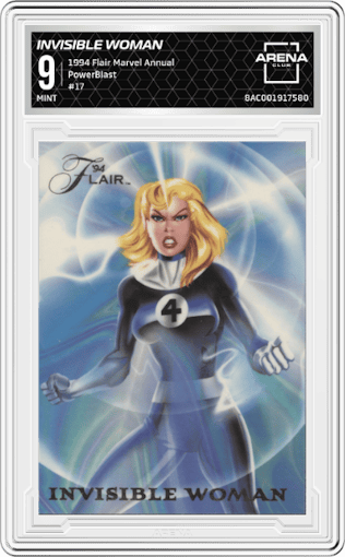 Invisible Woman from the 1994 Flair Marvel Annual set graded by Arena Club and given an overall grade of 9.