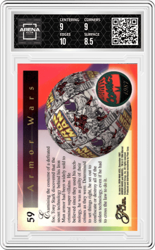 Armor Wars from the 1994 Flair Marvel Annual set graded by Arena Club and given an overall grade of 9.