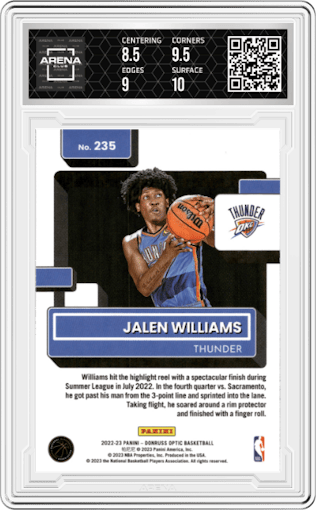 Jalen Williams from the 2022-23 Panini Donruss Optic  set graded by Arena Club and given an overall grade of 9.