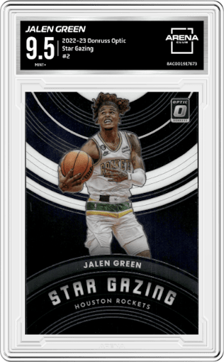 Jalen Green from the 2022-23 Panini Donruss Optic  set graded by Arena Club and given an overall grade of 9.5.