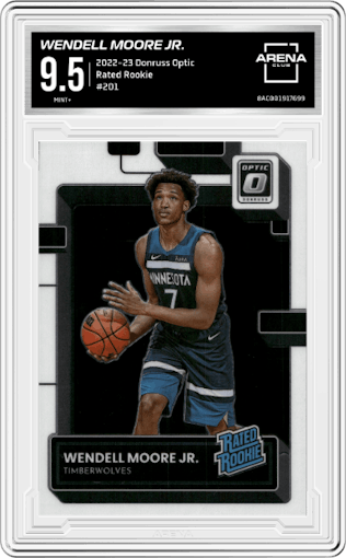 Wendell Moore Jr. from the 2022-23 Panini Donruss Optic  set graded by Arena Club and given an overall grade of 9.5.