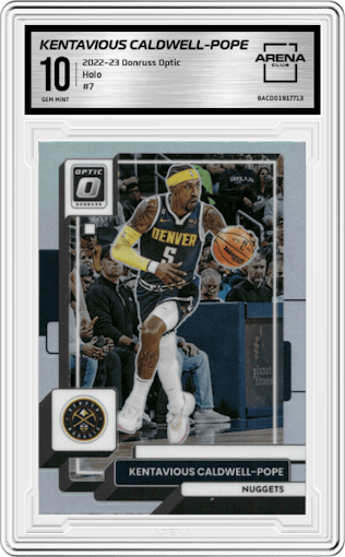 Kentavious Caldwell-Pope from the 2022-23 Panini Donruss Optic  set featuring a Holo parallel graded by Arena Club and given an overall grade of 10.