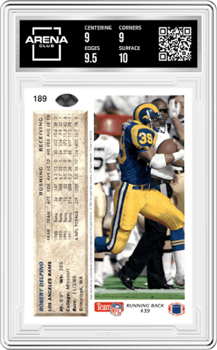 Robert Delpino from the 1992 Upper Deck set graded by Arena Club and given an overall grade of 9.5.