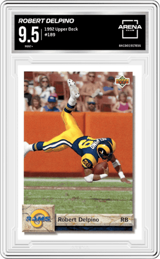 Robert Delpino from the 1992 Upper Deck set graded by Arena Club and given an overall grade of 9.5.