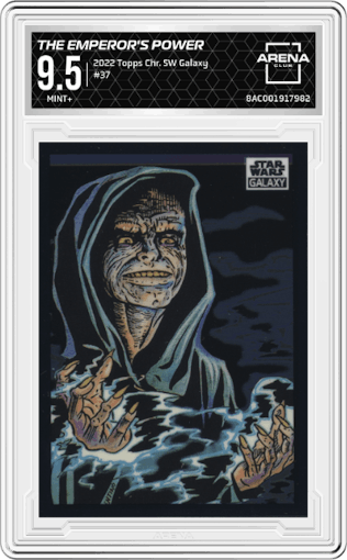 The Emperor's Power from the 2022 Topps Chrome Star Wars Galaxy set graded by Arena Club and given an overall grade of 9.5.