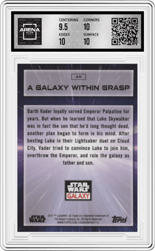 A Galaxy Within Grasp from the 2022 Topps Chrome Star Wars Galaxy set graded by Arena Club and given an overall grade of 10.