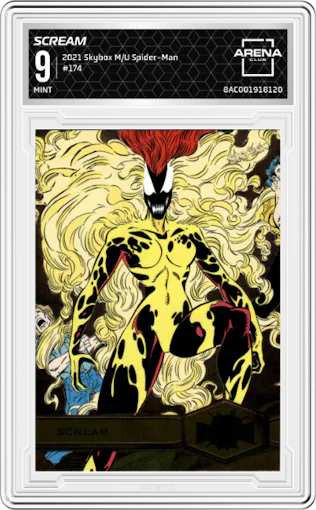 Scream from the 2021 Skybox Marvel Metal Universe Spider-Man set graded by Arena Club and given an overall grade of 9.