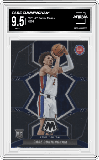 Cade Cunningham from the 2021-22 Panini Mosaic  set graded by Arena Club and given an overall grade of 9.5.