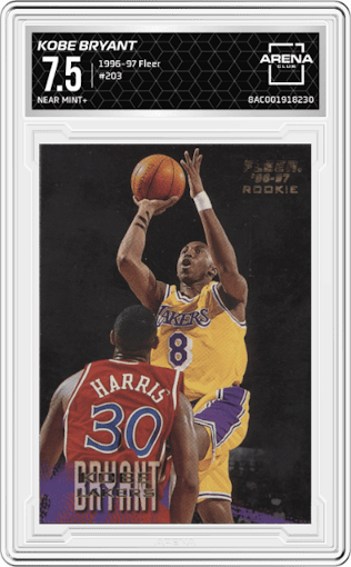 Kobe Bryant from the 1996-97 Fleer set graded by Arena Club and given an overall grade of 7.5.