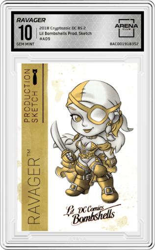 Ravager from the 2018 Cryptozoic DC Bombshells Series 2 set graded by Arena Club and given an overall grade of 10.