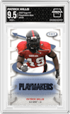 Patrick Willis from the 2007 Sage Hit set featuring a Blue parallel graded by Arena Club and given an overall grade of 9.5.