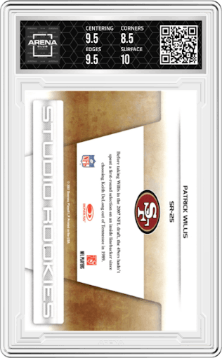 Patrick Willis from the 2007 Leaf Rookies & Stars set graded by Arena Club and given an overall grade of 9.