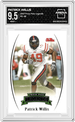 Patrick Willis from the 2007 Press Pass Legends set graded by Arena Club and given an overall grade of 9.5.