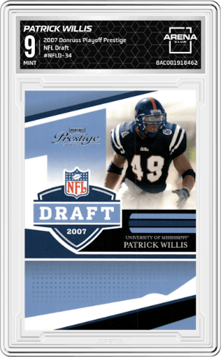 Patrick Willis from the 2007 Donruss Playoff Prestige set graded by Arena Club and given an overall grade of 9.