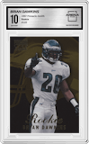 Brian Dawkins from the 1997 Pinnacle Zenith set graded by Arena Club and given an overall grade of 10.