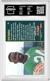 Brian Dawkins from the 1996 Fleer set graded by Arena Club and given an overall grade of 9.