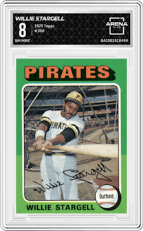 Willie Stargell from the 1975 Topps set graded by Arena Club and given an overall grade of 8.