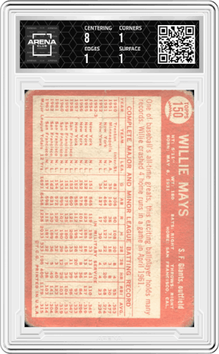 Willie Mays from the 1964 Topps set graded by Arena Club.