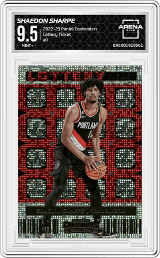 Shaedon Sharpe from the 2022-23 Panini Contenders set graded by Arena Club and given an overall grade of 9.5.