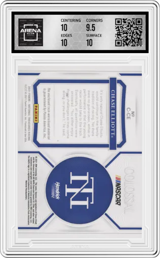 Chase Elliott from the 2021 National Treasures set graded by Arena Club and given an overall grade of 10.